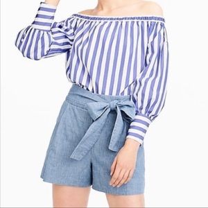 J. CREW | CHAMBRAY HIGH WAISTED TIE SHORTS SZ 2